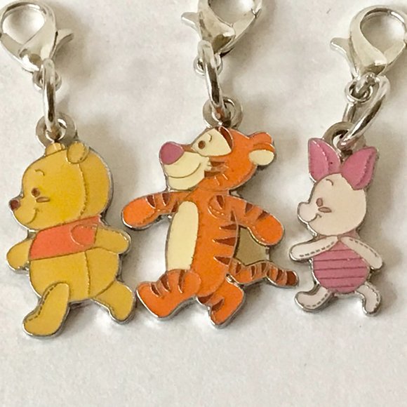 Vintage Disney Charm Lot Winnie Pooh Tigger Piglet 3 Charms Zipper Pulls Clip On - Picture 9 of 11